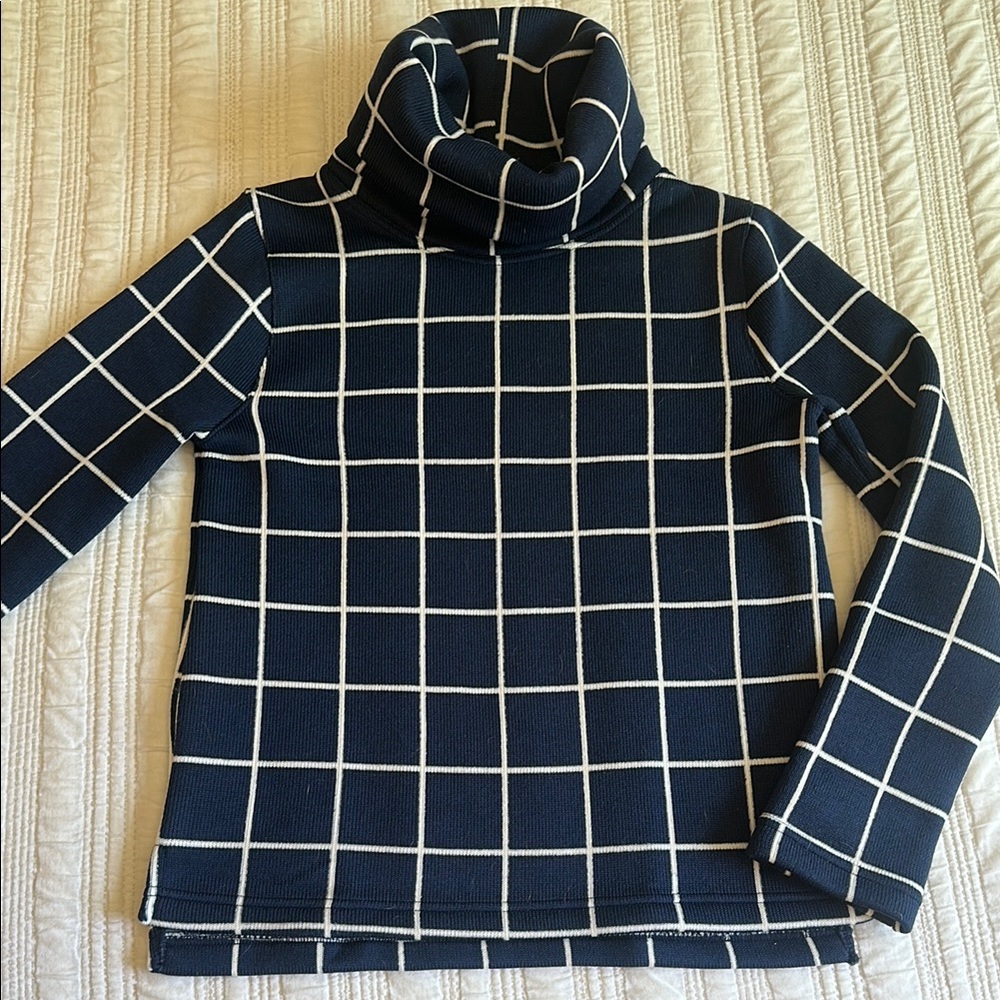 J Crew Navy and Ivory Funnel Neck Sweater - Pullover, Fleece Lined
